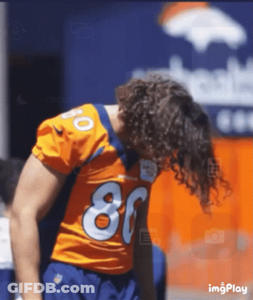 Denver Broncos Greg Dulcich Hair Flip GIF