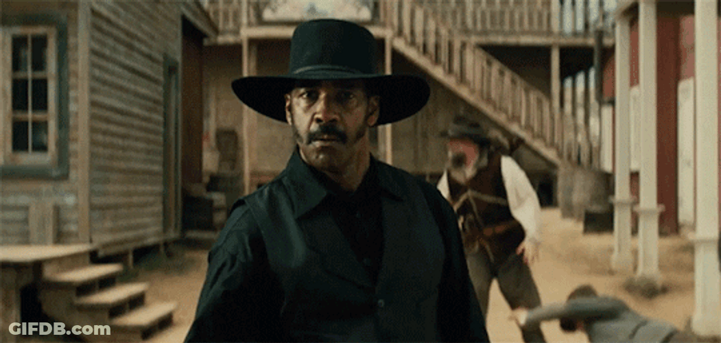Denzel Washington Firing Gun Magnificent Seven GIF