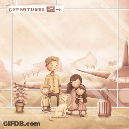Departures Mom Travels Book Family In Front Of Airplane GIF