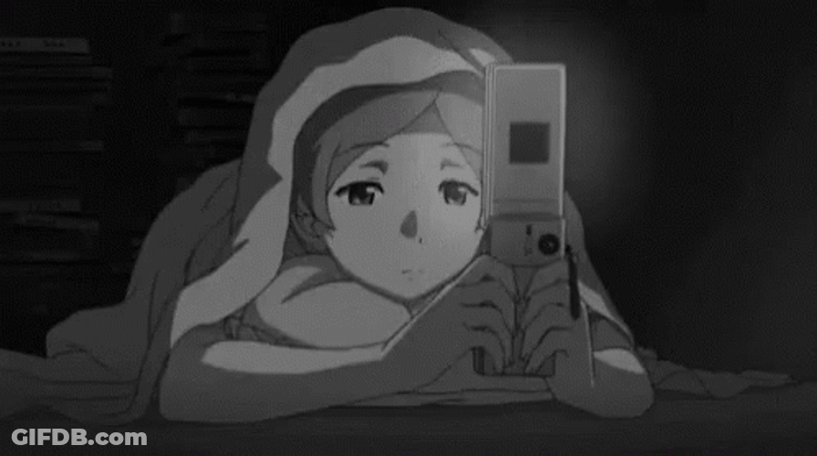 Depressed Anime Putting Cellphone Down GIF