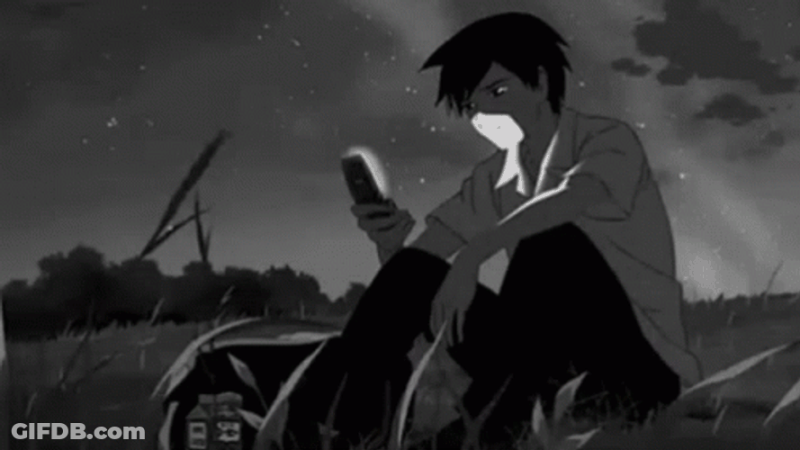 Depressed Anime With A Phone GIF