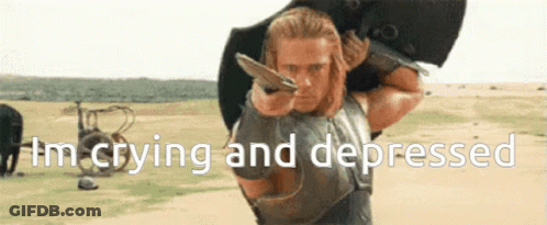 Depressed Man Crying With Sword On Back GIF
