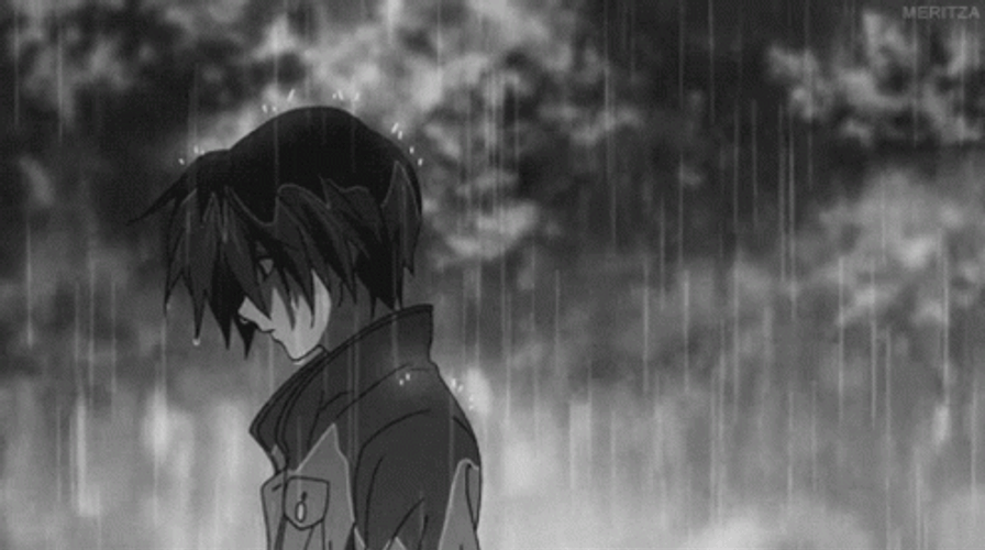 Depressed Sad Anime Crying In The Rain GIF