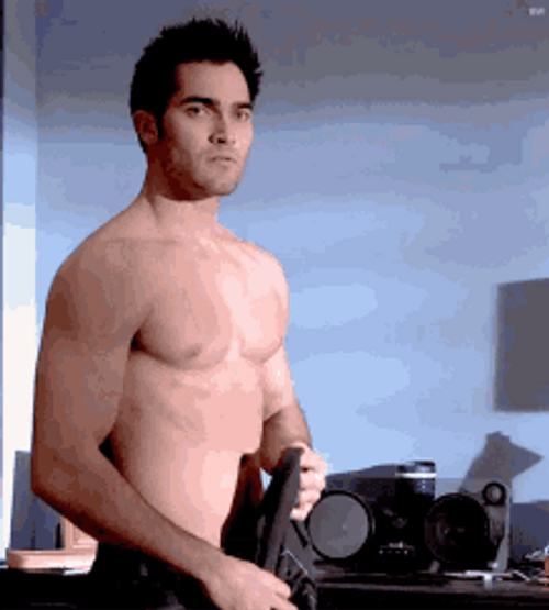 Derek Hale Shirtless About To Get Dressed GIF