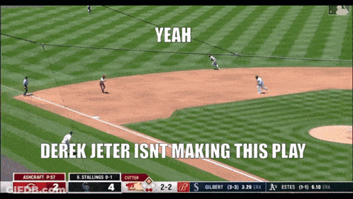 Derek Jeter Isn T Making This Play Is Displayed On A Baseball Field GIF