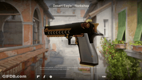 Desert Eagle Workshop Gun Displayed In Front Of Building GIF