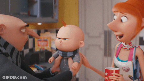 Despicable Me Characters Holding Baby And Cup GIF