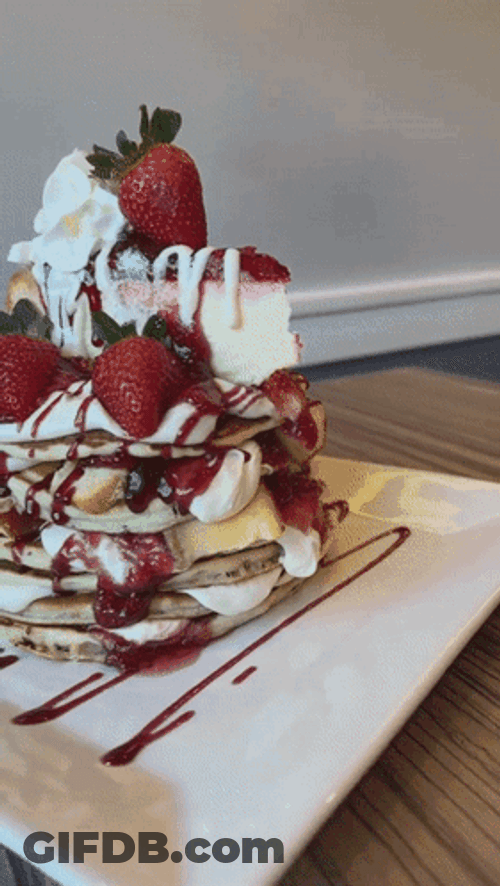 Dessert Pancake Stack Strawberry GIF