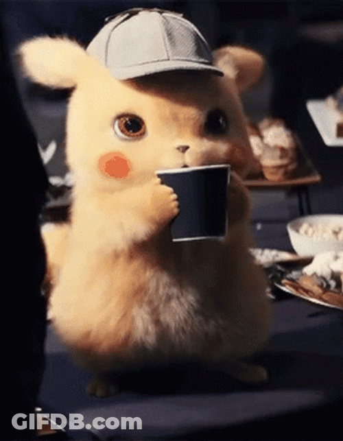 Detective Pikachu Drinking From Paper Cup GIF