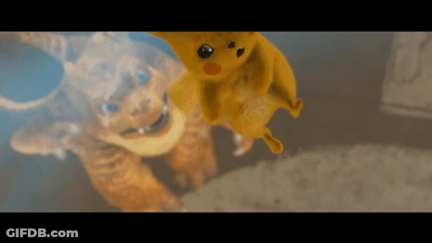 Detective Pikachu Falling Over Charizard GIF