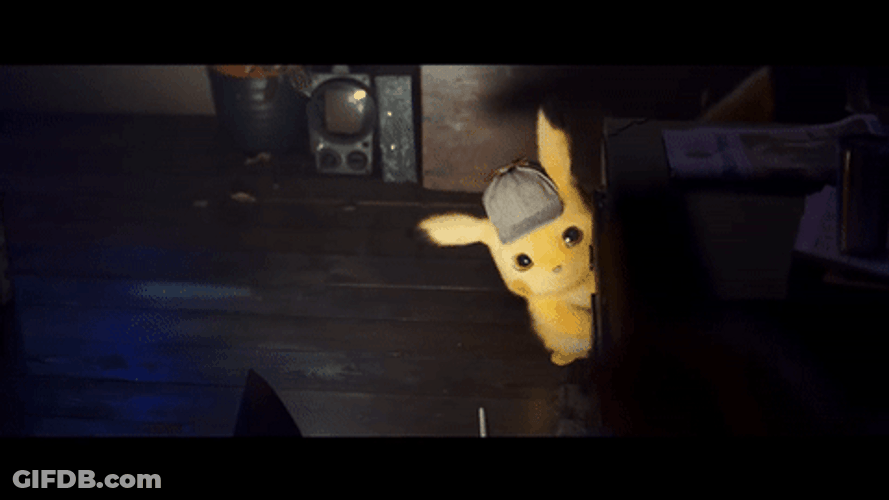 Detective Pikachu Hiding Behind Cabinet GIF
