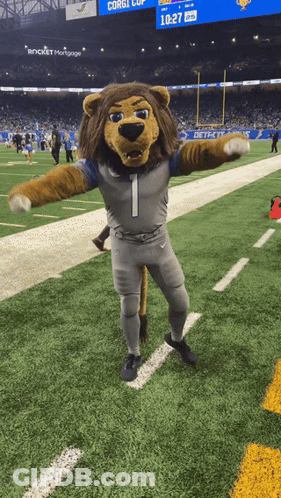 Detroit Lions Mascot Standing On Football Field GIF