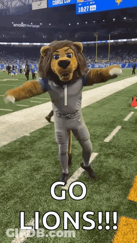 Detroit Lions Mascot Standing On Football Field GIF