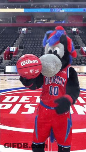 Detroit Pistons Mascot Holding Wilson Basketball GIF