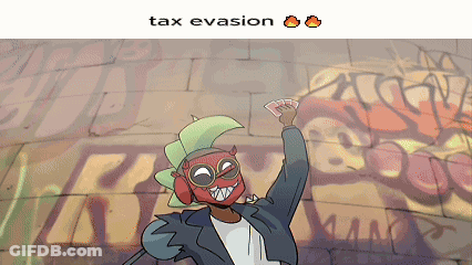 Devil Holding Cards With Tax Evasion GIF