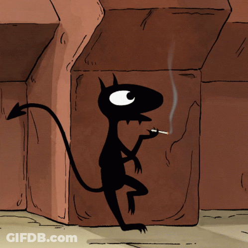 Devil Smoking Cigarette In Front Of Wall GIF