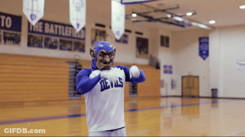 Devils Mascot In Gym With Banners GIF