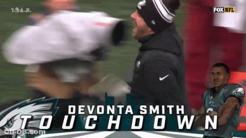 Devonta Smith Touchdown Ad Man In Eagles Uniform GIF