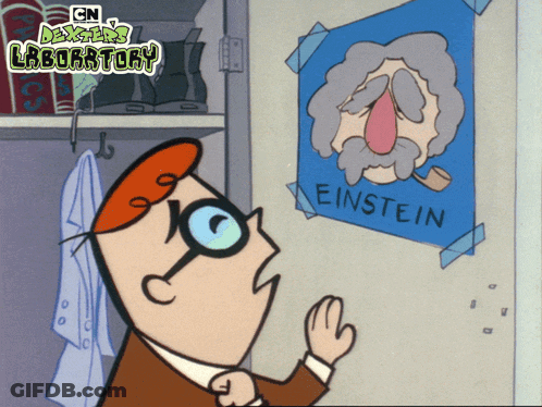 Dexter Looking At Einstein Poster GIF