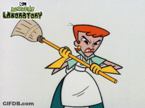 Dexter's Laboratory Cartoon Holding Broom GIF