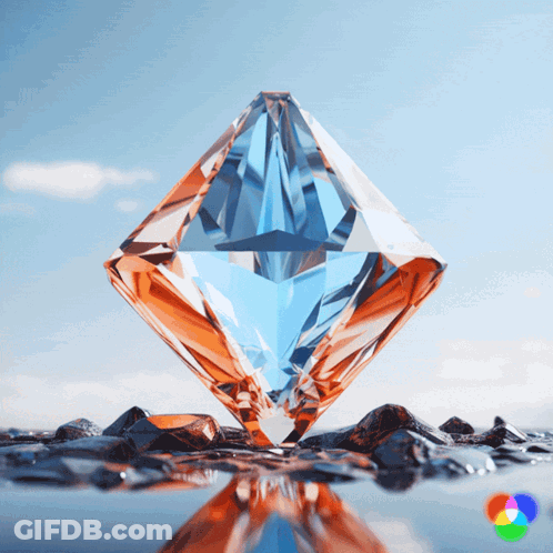 Diamond On Pile Of Rocks In Water GIF