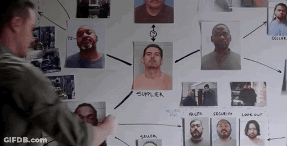 Dick Wolf Investigates Evidence Board GIF