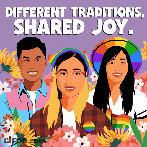Different Traditions Shared Joy Poster With Flowers GIF