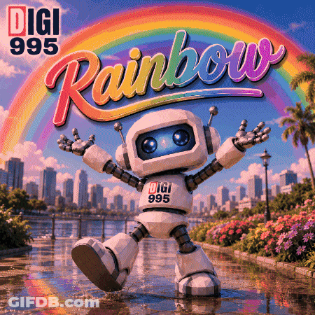 Digi 985 Rainbow Poster With Robot GIF
