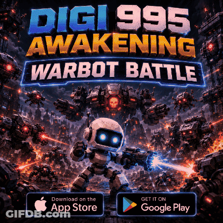 Digi 995 Awakening Warbot Battle Robot Holding Gun GIF