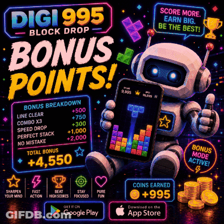 Digi 995 Block Drop Video Game Advertisement GIF