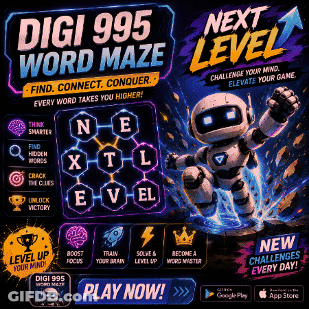 Digi 995 Word Maze Advertisement With Robot GIF