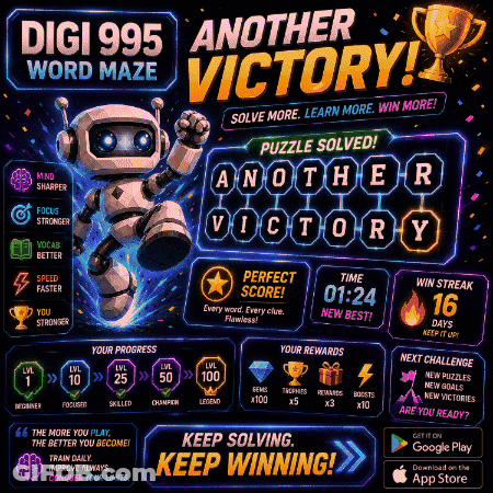Digi 995 Word Maze Poster With Robot GIF