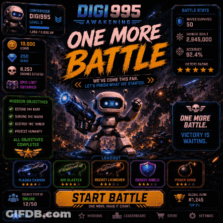 Digi995 Awakening Poster Robot Holding Gun GIF