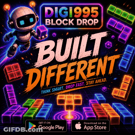 Digi995 Block Drop Robot Flying Through Air GIF