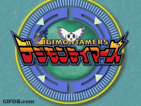 Digimon Tamers Logo On Blue And Yellow GIF