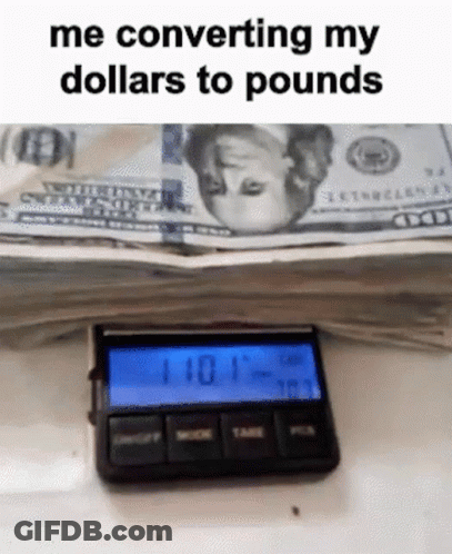 Digital Scale Next To Pile Of Money GIF