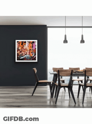 Dining Room With Table And Chairs And Painting GIF