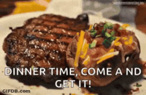 Dinner Time Steak And Mashed Potatoes GIF