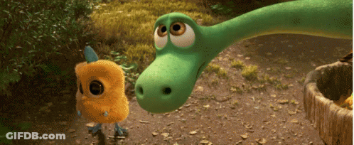 Dinosaur And Bird Looking At Each Other GIF