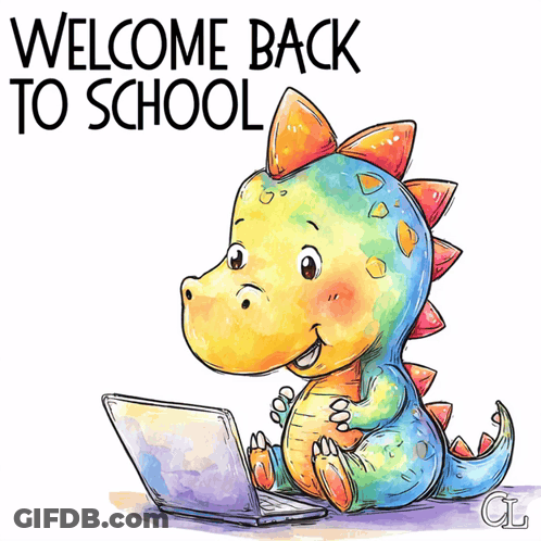 Dinosaur At Laptop Saying Welcome Back To School GIF