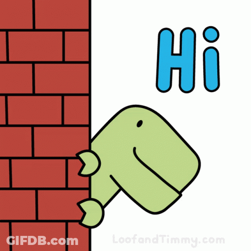 Dinosaur Behind Brick Wall Saying Hi GIF