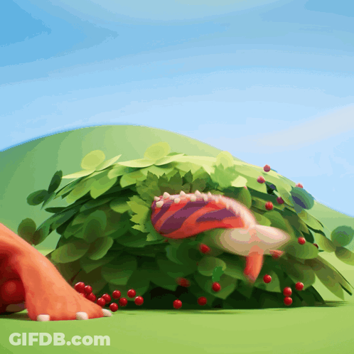 Dinosaur Eating Berries From Bush GIF