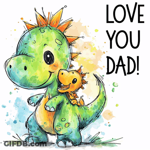 Dinosaur Holding Baby Dinosaur Saying Love You Dad GIF