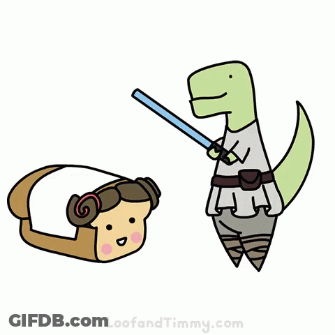 Dinosaur Holding Light Saber Next To Toast GIF