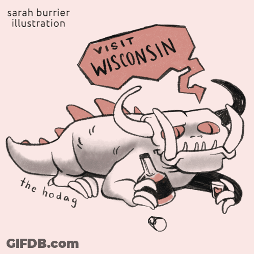 Dinosaur Holding Sign Visit Wisconsin GIF