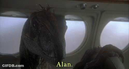 Dinosaur In Airplane Back Seat Saying Alan GIF