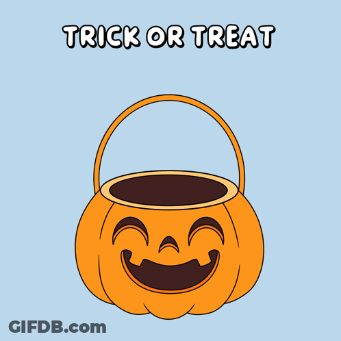 Dinosaur In Pumpkin Bucket Holding Lollipop Trick Or Treat GIF