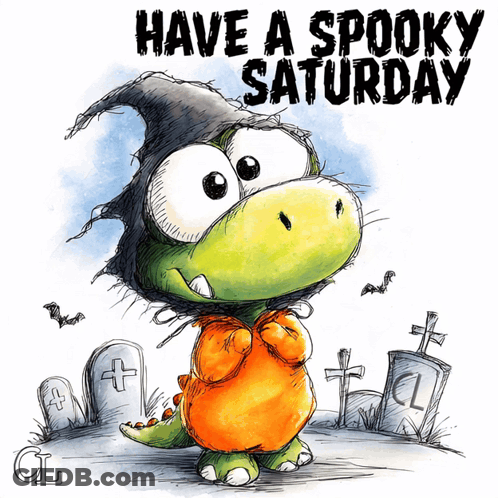 Dinosaur In Witch Costume Have A Spooky Saturday GIF