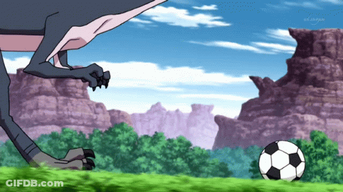 Dinosaur Kicking Soccer Ball With TV Station GIF