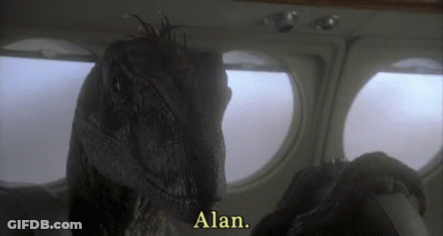 Dinosaur Looking Out Of Plane Window Saying Alan GIF